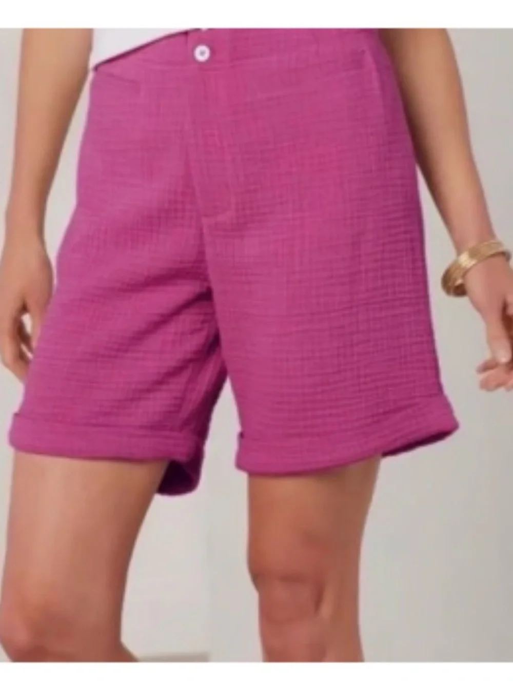 Soft Surroundings gauze cotton cuffed bermuda shorts pink size L